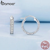 Bamoer 925 Sterling Silver Luxury Zircon Ear Buckles Simple Round Hoop Earrings for Women Party Fine Jewelry Gift BSE868