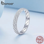 Bamoer 925 Sterling Silver Shiny Zircon Wide Ring Simple Eternity Band for Women Valentine's Day Gift Luxury Fine Jewelry BSR383