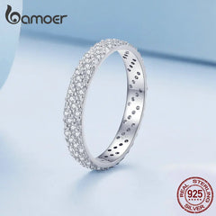 Bamoer 925 Sterling Silver Shiny Zircon Wide Ring Simple Eternity Band for Women Valentine's Day Gift Luxury Fine Jewelry BSR383