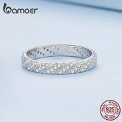 Bamoer 925 Sterling Silver Shiny Zircon Wide Ring Simple Eternity Band for Women Valentine's Day Gift Luxury Fine Jewelry BSR383