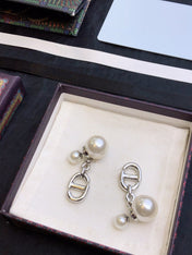 CD DROP PEARL TRIBALES EARRINGS SILVER