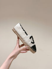 ESPADRILLES LOAFERS IN WHITE TWEED WITH BLACK LOGO