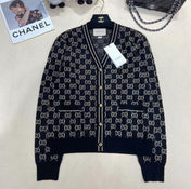 GG V-Neck Long Sleeve Cardigan Black Beige Monogram