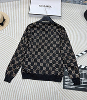 GG V-Neck Long Sleeve Cardigan Black Beige Monogram