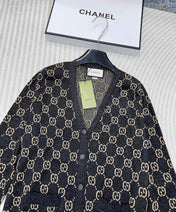 GG V-Neck Long Sleeve Cardigan Black Beige Monogram