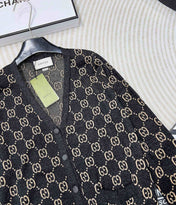 GG V-Neck Long Sleeve Cardigan Black Beige Monogram