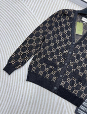 GG V-Neck Long Sleeve Cardigan Black Beige Monogram