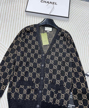 GG V-Neck Long Sleeve Cardigan Black Beige Monogram