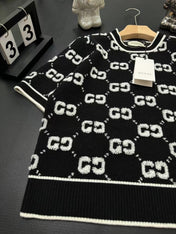 GG Short Sleeve Sweater BLack Jacquard