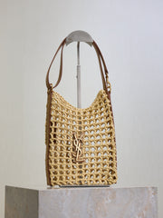 OXALIS 25  IN RAFFIA CROCHET AND LEATHER VINTAGE BROWN