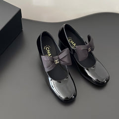 CC MARY JANE PUMPS PATENT CALFSKIN GROSGRAIN BLACK