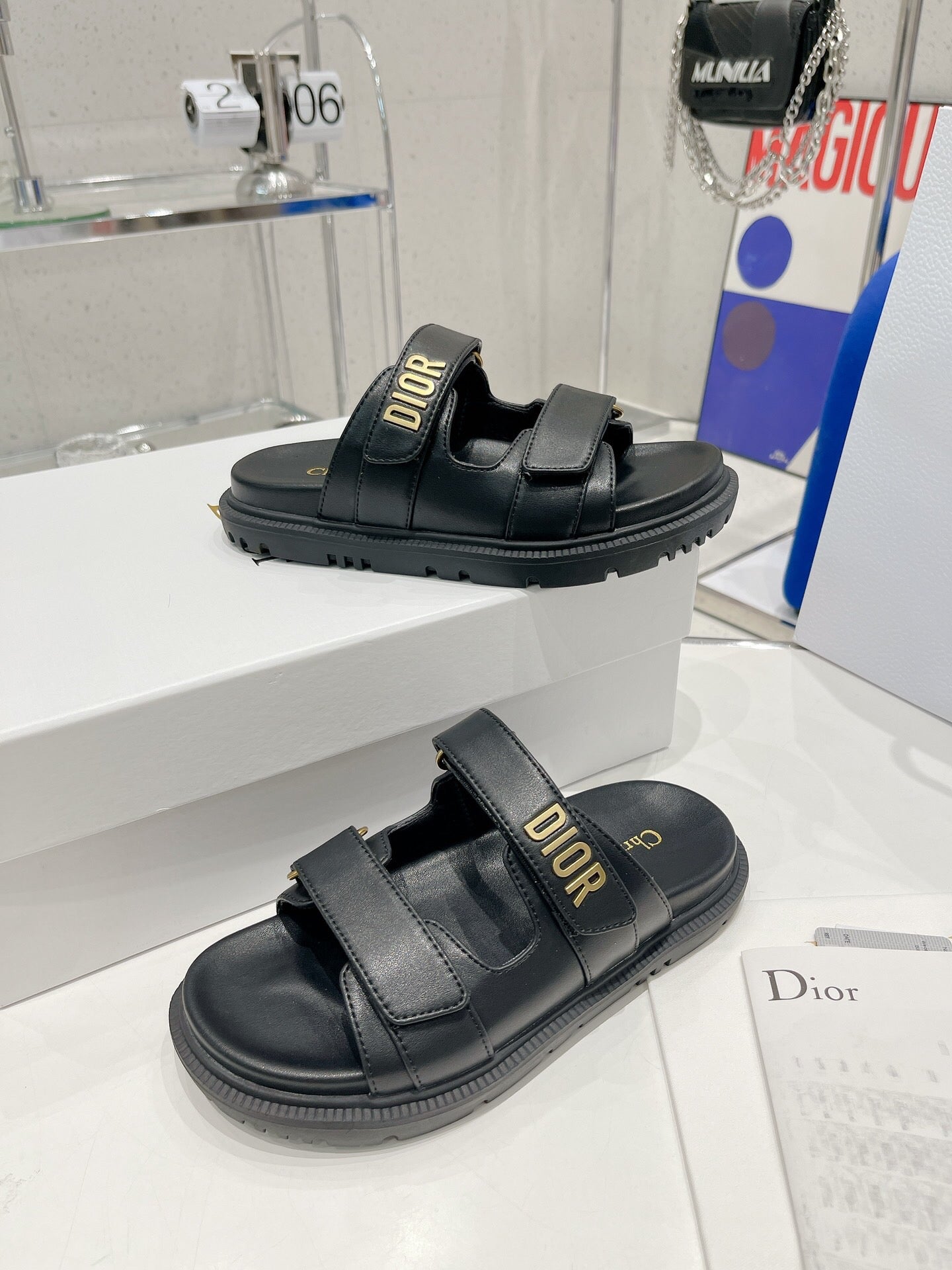 CD DIORACT SANDALS IN BLACK LAMBSKIN