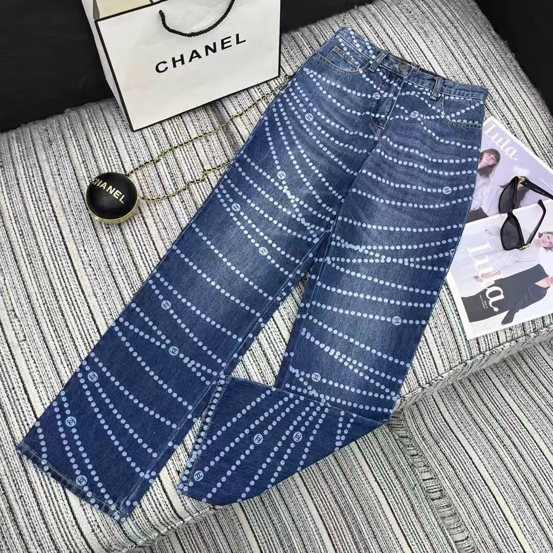 CC Jeans Printed Faded Denim Blue and White