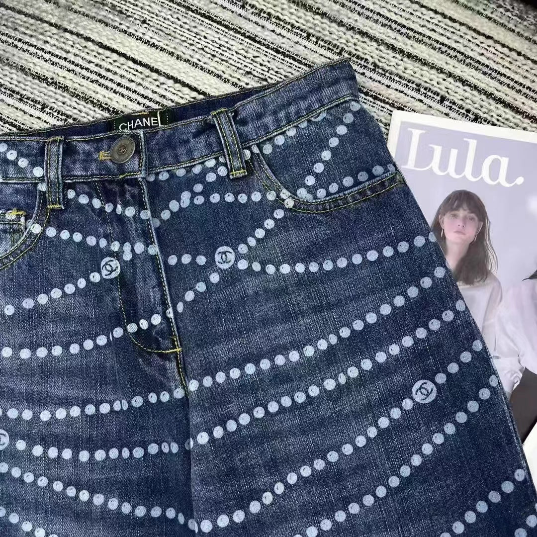 CC Jeans Printed Faded Denim Blue and White