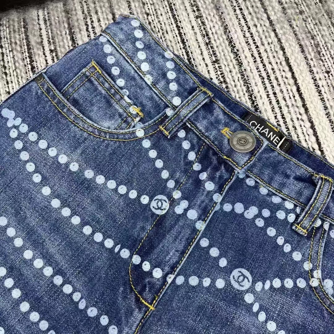 CC Jeans Printed Faded Denim Blue and White