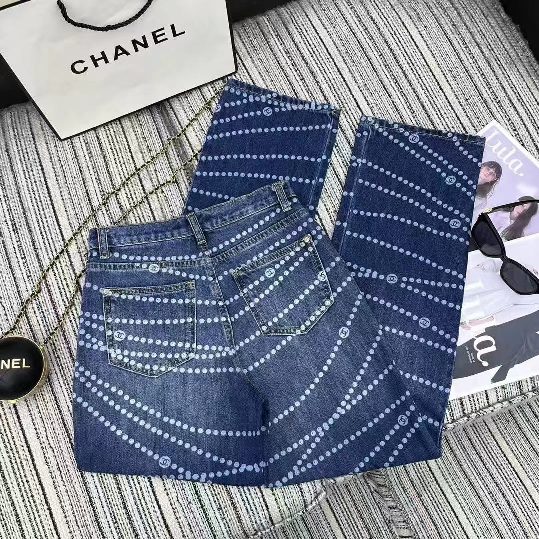 CC Jeans Printed Faded Denim Blue and White