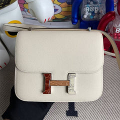 HM CONSTANCE BAGS 19 WHITE LAMBSKIN SILVER H BUCKLE MIX (MADE-TO-ODER)