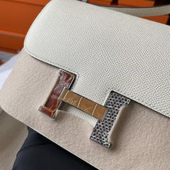 HM CONSTANCE BAGS 19 WHITE LAMBSKIN SILVER H BUCKLE MIX (MADE-TO-ODER)