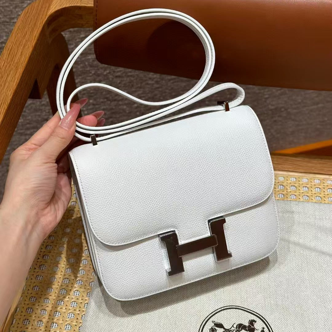 HM CONSTANCE BAGS 19 WHITE LAMBSKIN GOLD BUCKLE (MADE-TO-ODER)