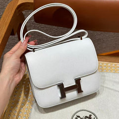 HM CONSTANCE BAGS 19 WHITE LAMBSKIN GOLD BUCKLE (MADE-TO-ODER)