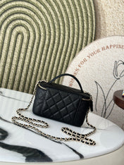 VANITY 17 CAVIAR WITH HANDLE IN BLACK CALFSKIN GOLD HARDWARE