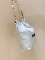 CC HOBO BAG 37 WHITE CC BLACK LAMBSKIN GOLD HARDWARE