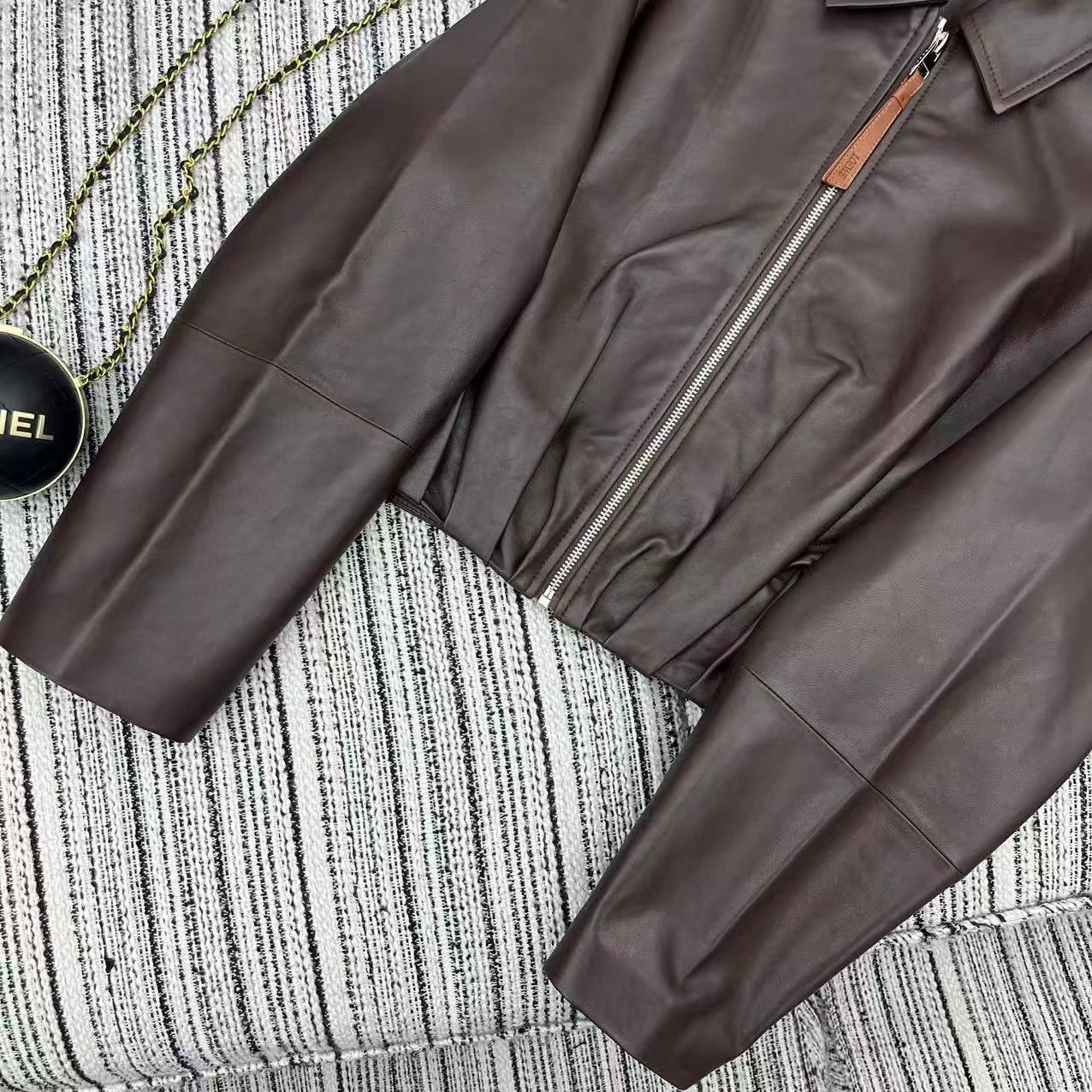 LOEWE Draped Jacket Brown Nappa Lambskin