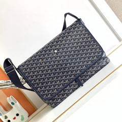 CAPETIEN MESSENGER BAG 39 IN NAVY BLUE GOYARDINE CANVAS AND CALFSKIN