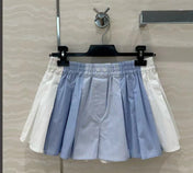 AW Pleated Mini Shorts in Blue Cotton