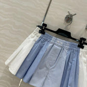 AW Pleated Mini Shorts in Blue Cotton