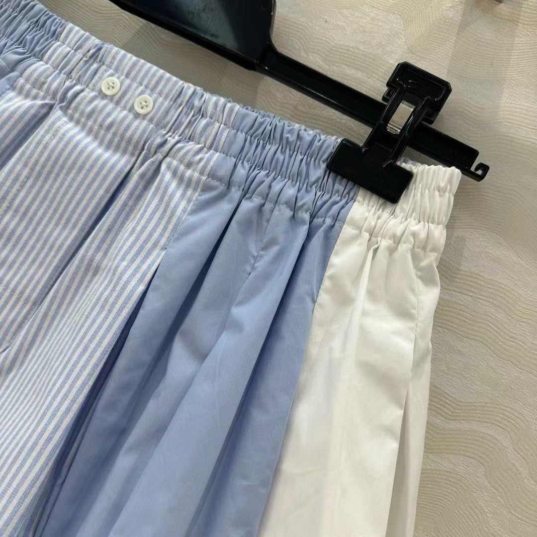 AW Pleated Mini Shorts in Blue Cotton