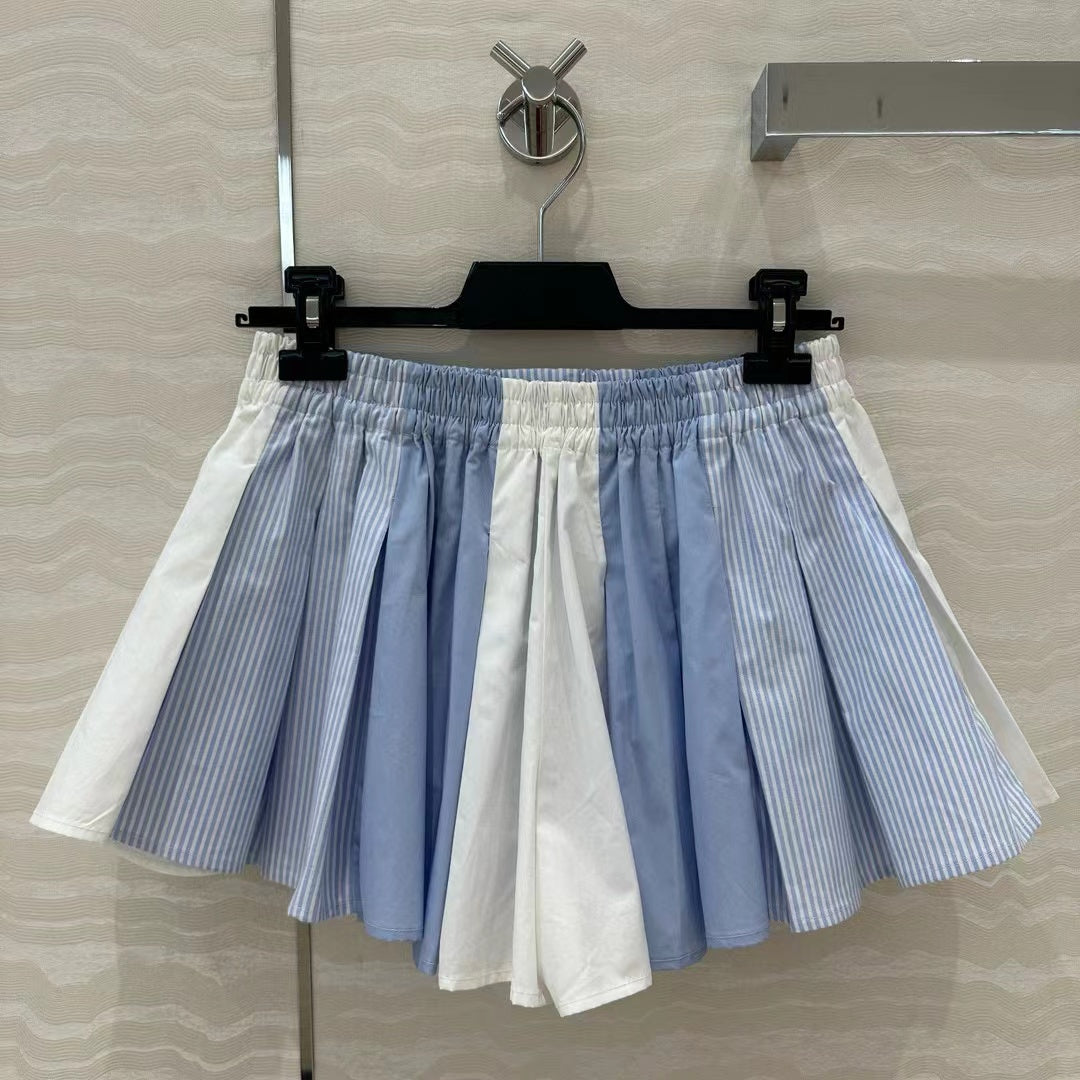 AW Pleated Mini Shorts in Blue Cotton