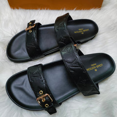 LV LOCK IT SANDALS IN BLACK EMBOSSED CALFSKIN