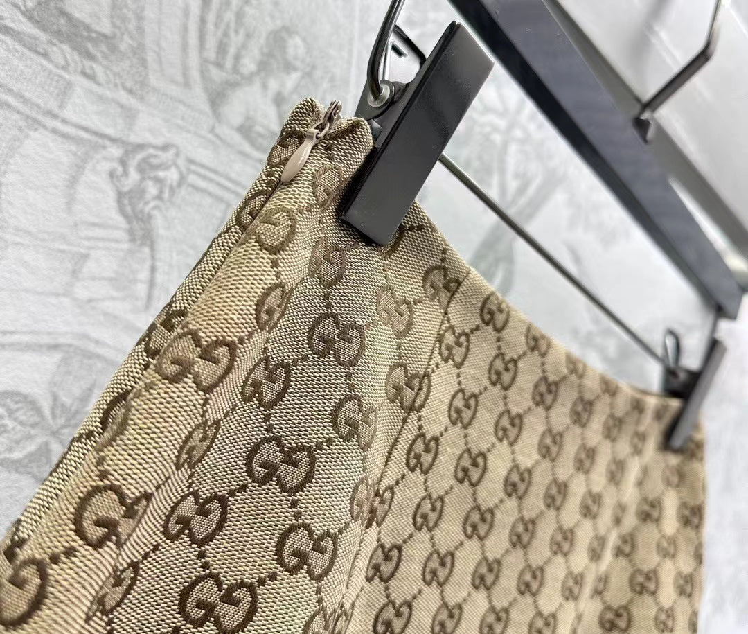 GG Brown Mix Light Green Canvas Mini Skirt With Embroidery