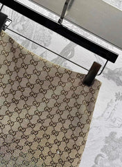 GG Brown Mix Light Green Canvas Mini Skirt With Embroidery