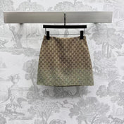 GG Brown Mix Light Green Canvas Mini Skirt With Embroidery