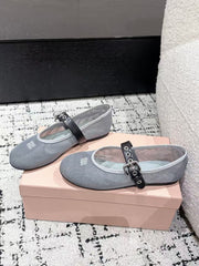 MM BALLET FLATS IN GREY MESH AND LEATHER
