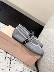 MM BALLET FLATS IN GREY MESH AND LEATHER