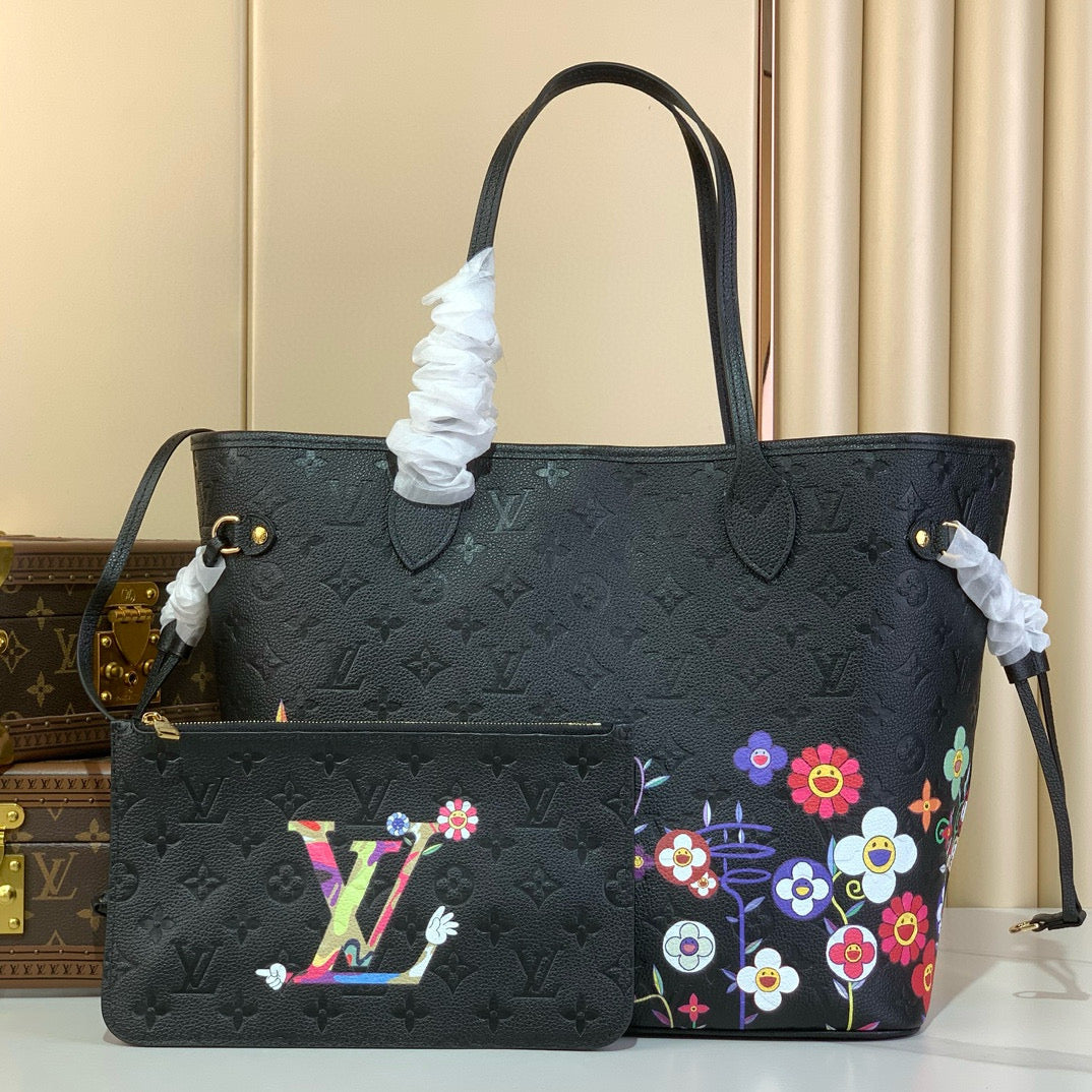 NEVERFULLxTM MM TOTE BAG 32 IN BLACK MONOGRAM CALFSKIN