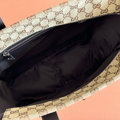 GG OPHIDIA FRONT ZIP POCKET TOTE BAG 36 IN BEIGE AND BROWN CANVAS