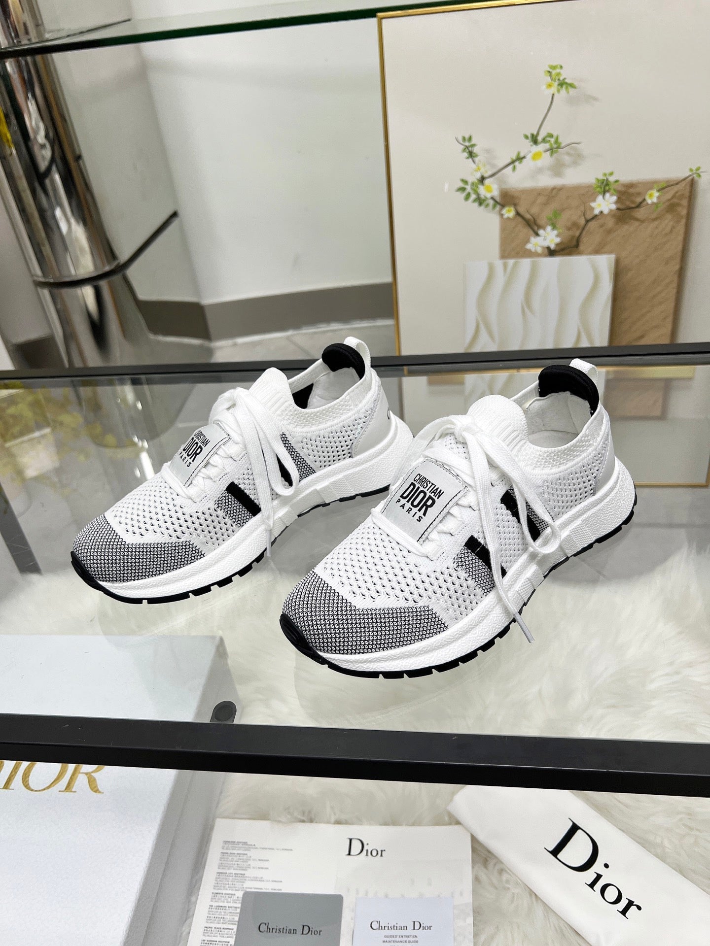 WALK'N'DIOR SNEAKERS IN WHITE AND BLACK MESH
