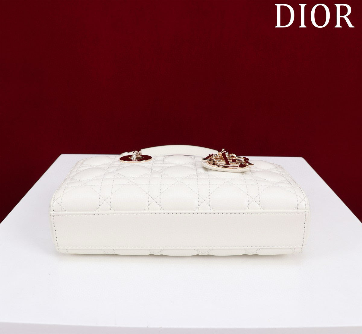 SMALL LADY D-JOY 22 WHITE LAMBSKIN GOLD HARDWARE