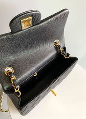 MINI RECTANGLE FLAP BAG 20CM BLACK CAVIAR GOLD HARDWARE