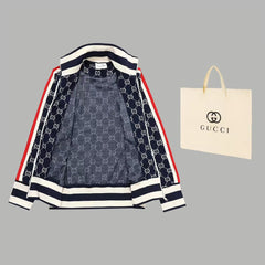 GUCCI ZIP-UP KNITTED JACKET IN NAVY BLUE