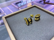 CLASSIC BLACK H ENAMEL OVAL STUD EARRINGS