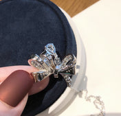 TILDA BOW CLASSIC SILVER DIAMOND DROP NECKLACE