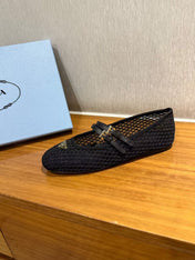 BALLERINAS BALLET FLATS IN BLACK MESH FABRIC