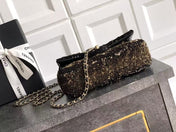 CC 20 SEQUINS FLAP BAG IN BLACK MIX BROWN