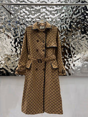 GG-JACQUARD COTTON-BLEND CANVAS TRENCH COAT WITH LEATHER TRIM