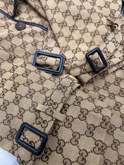 GG-JACQUARD COTTON-BLEND CANVAS TRENCH COAT WITH LEATHER TRIM